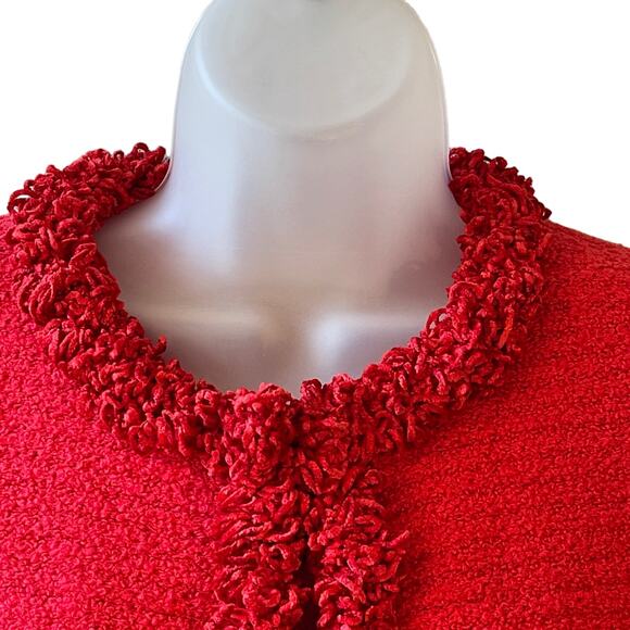 VINTAGE 90s Christian A Chenille Trim Sweater Knit Wool Cardigan Jacket Size S - Picture 2 of 6